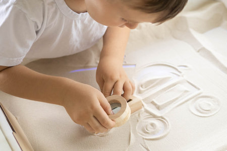 Nordic interior comfortable apartment bed linens closet storage hygge indoor potted plantsの写真素材