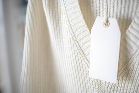 White knitted clothing with blank label.の写真素材