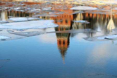 Reflection of the Moscow Kremlin in the Moscow Riverの写真素材
