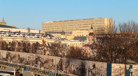 Historic building photographed close up against the skyの写真素材