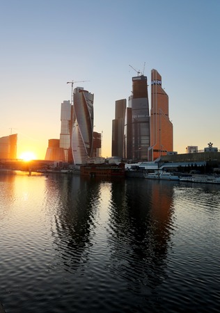 Sunset at the Business Centre in Moscow River embankment Moscowの写真素材