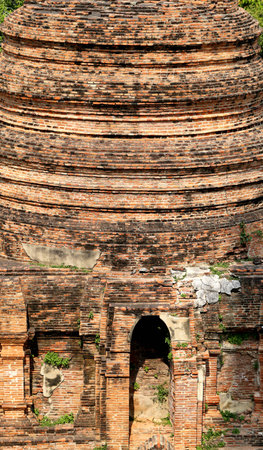 Brick wall of a Buddhist temple photographed close-upの写真素材