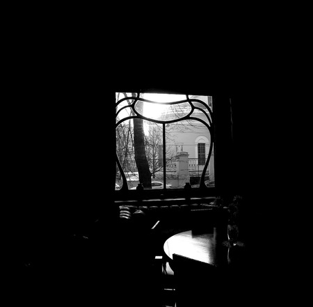 Decorative window black and white photo close up shot