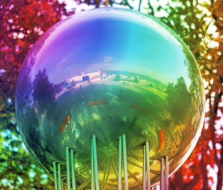 Beautiful ball fountain is photographed close upの写真素材