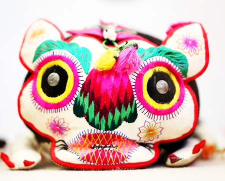 Japanese soft toy cats photographed close upの写真素材