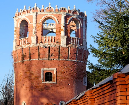 Western wall and tower of the Donskoy monastery in Moscowの写真素材