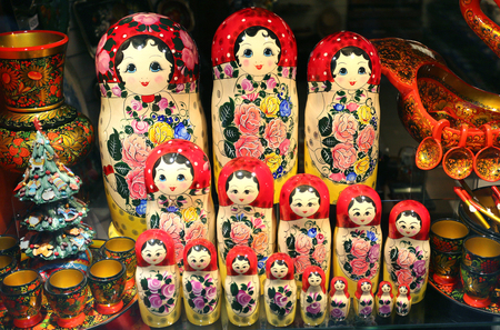 Beautiful Russian toys dolls photographed in close-upの写真素材