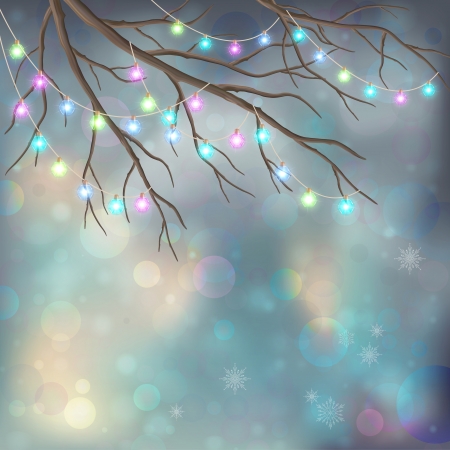 Christmas Light Bulbs on Xmas Vector Night Background. のイラスト素材