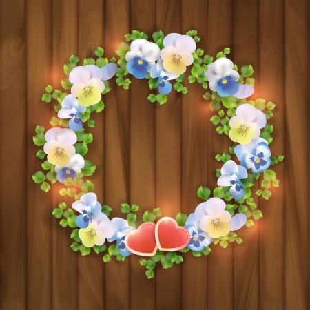 Floral wreath greeting card with Pansy flowers wreath. のイラスト素材