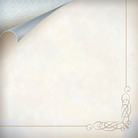 Vintage curled corner card. Old paper textured background, wallpaper pattern, corner frame border in pastel colorsのイラスト素材