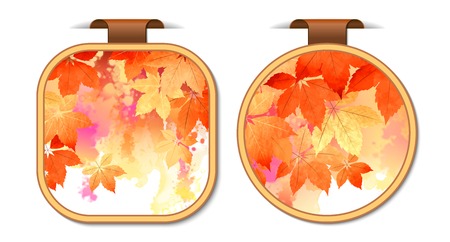 Set of vector autumn sale labels tags stickers banners with leaf fall in watercolor style  Autumnal discountのイラスト素材