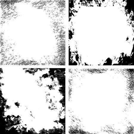 Vector abstract grunge black and white cracked texture border setのイラスト素材
