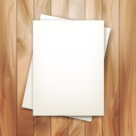 Vector note sheets of paper on vintage wooden planked backgroundのイラスト素材