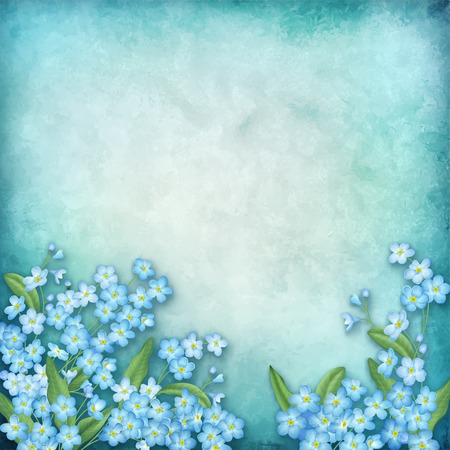 Vector floral composition on blue watercolor backgroundのイラスト素材