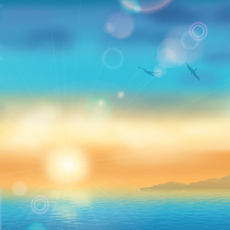 Sunset seaside marine landscape. Sea vector backgroundのイラスト素材