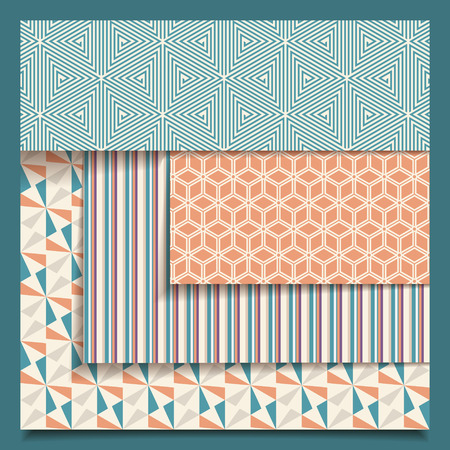 Vector geometric pattern in retro color. Set of seamless retro fabric or paper print patternsのイラスト素材