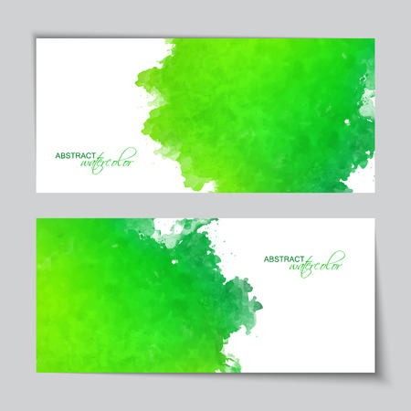 Abstract vector watercolor green banners with grunge painted textureのイラスト素材