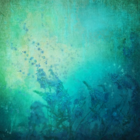 Romantic painting illustration with flowers on grunge background with fabric textureの写真素材