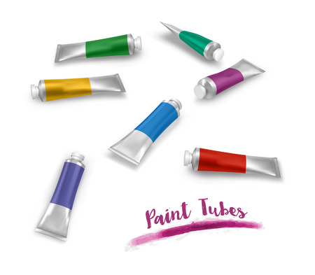 Set of colorful vector paint tubes on white backgroundのイラスト素材