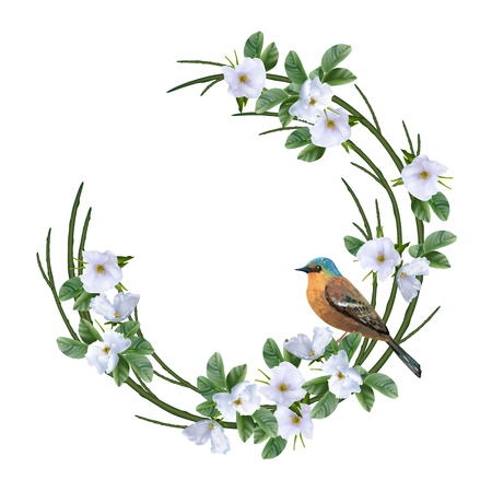 Floral Wreath and Birdのイラスト素材