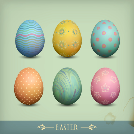 Set of Vintage Easter Eggs. Easter collection in a retro styleのイラスト素材
