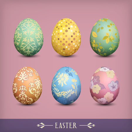 Set of Vintage Easter Eggs. Easter collection in a retro styleのイラスト素材