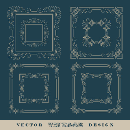 Abstract frames, borders. Set of vintage vector calligraphic retro framesのイラスト素材