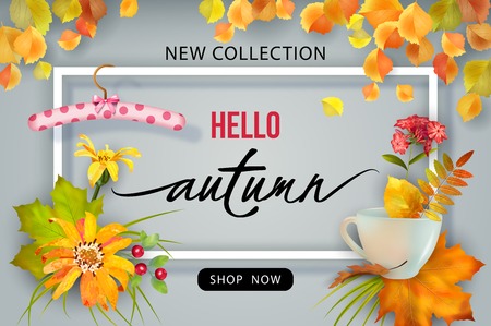 Hello Autumn Advertising Bannerのイラスト素材