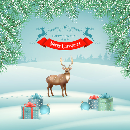 Winter landscape illustration.のイラスト素材