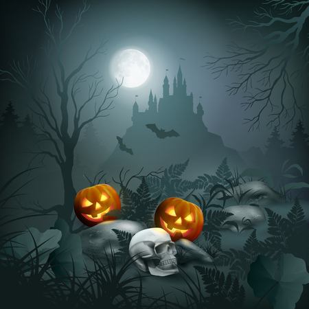 Halloween Night Scene vector illustration.のイラスト素材