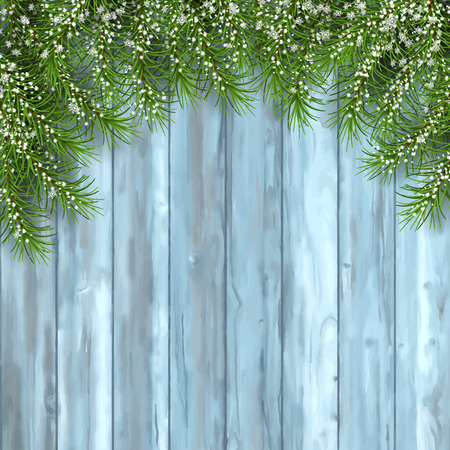 Fir Tree on Wooden Backgroundのイラスト素材