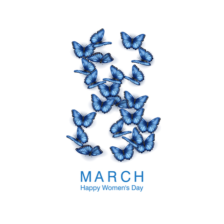 Happy women's day greeting card. Postcard on March 8. A figure eight composed of butterfliesのイラスト素材