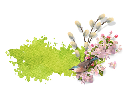 Watercolor Spring floral Bannerのイラスト素材