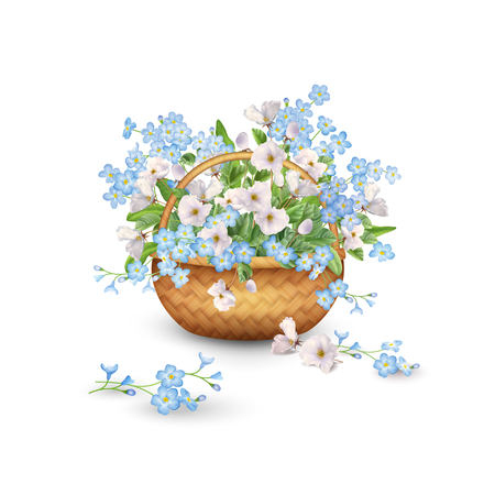 Basket with Flowers vector illustration isolated on plain background.のイラスト素材