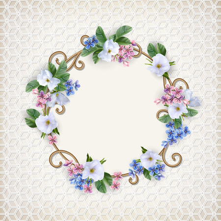 Vintage gold frame. Decorative retro border and flowers. Luxury wedding backgroundのイラスト素材