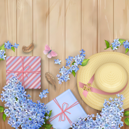 Lilac on wooden backgroundのイラスト素材