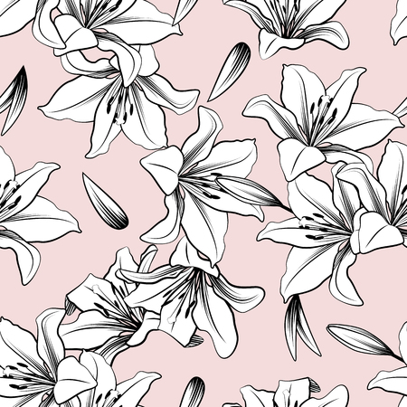 Seamless pattern with lily flowers. Floral abstract decorative vector illustrationのイラスト素材