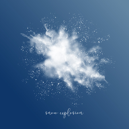 Vector snow explosion. Abstract design of white transparent cloud and snowflakes. Blast of white powderのイラスト素材