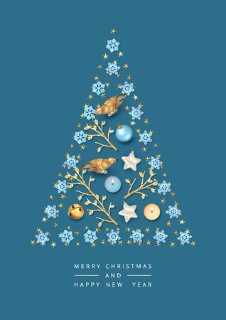 Merry Christmas and New Year Greeting Card. Christmas composition with festive decorationsのイラスト素材