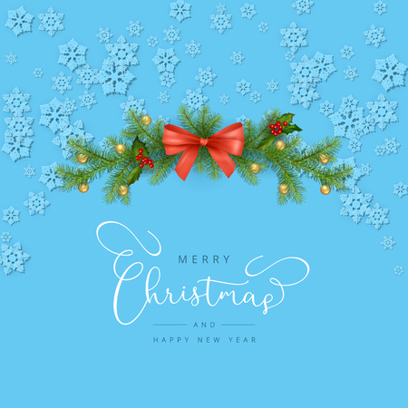 Merry Christmas and New Year Greeting Card. Christmas composition with festive decorationsのイラスト素材