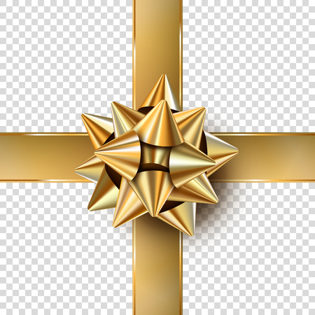 Vector Christmas gold realistic bow. Isolated gift bow with ribbonsのイラスト素材