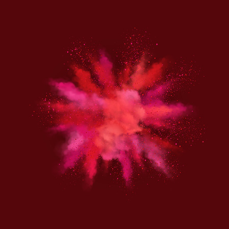 Explosion of red colored dust powder. Vector design elementsのイラスト素材
