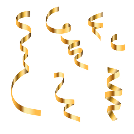 Set of glossy swirled party streamers or serpentine isolated on white backgroundのイラスト素材