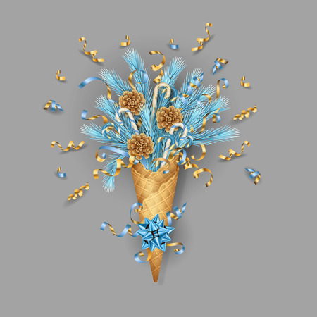 Christmas Composition in a Waffle Coneの写真素材
