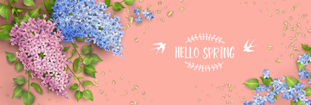 Spring vector floral background. Branch of a blossoming Lilacのイラスト素材