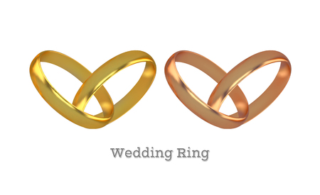 Set of vector gold engagement rings. 3D Illustrationのイラスト素材