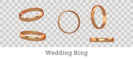Set of different vector gold engagement rings. 3D Illustrationのイラスト素材