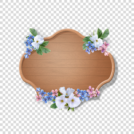 Wooden Sign with Flowersのイラスト素材