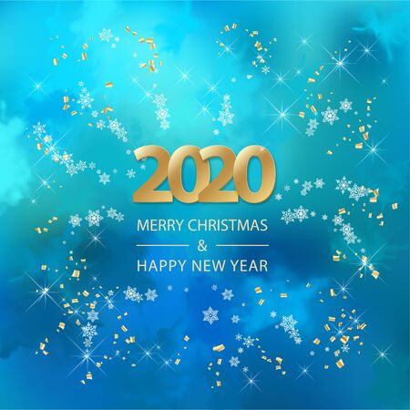 Abstract vector Christmas and New Year background with 2019 Numbers, snowflakes and flying serpentineのイラスト素材