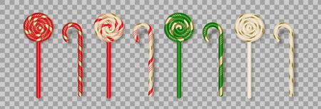 Christmas Candy Lollipops. Set of realistic candy cane. Vector illustrationのイラスト素材